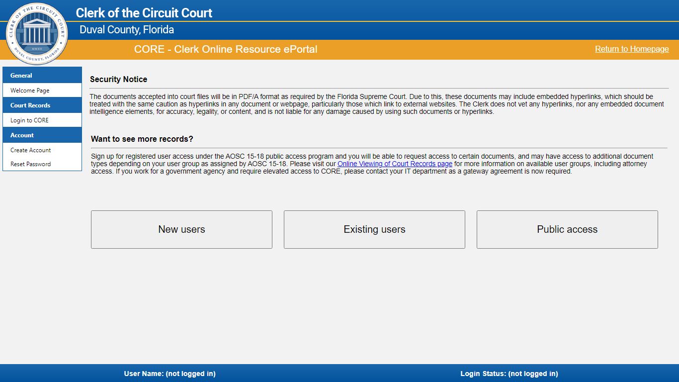 CORE - Clerk Online Resource ePortal